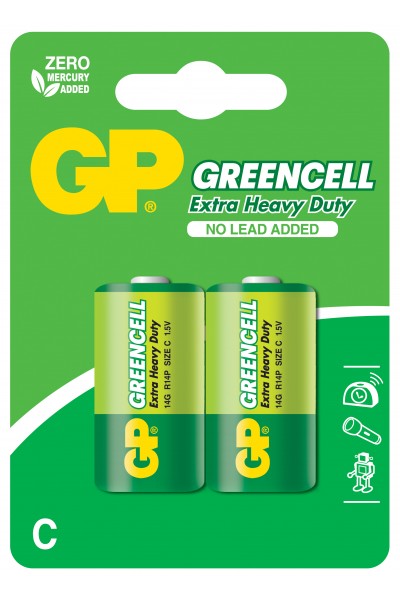 KRN022757 GP Greencel R14 بطارية زنك متوسطة الحجم 2 حزمة GP14G-U2