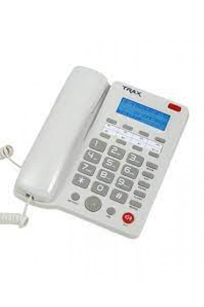 KRN022818 TRAX TC605 White PB 16 أرقام شاشة LCD يدوي بدون بطارية يعمل هاتف مكتبي