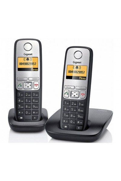 KRN022885 Gigaset A415 Duo 2-pack هاتف لاسلكي أسود مع 100 جهة اتصال شاشة مضيئة بدون استخدام اليدين