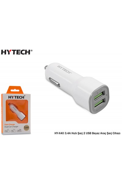 KRN023149 شاحن سيارة هايتك HY-X40 3.4A سريع الشحن 2 USB أبيض