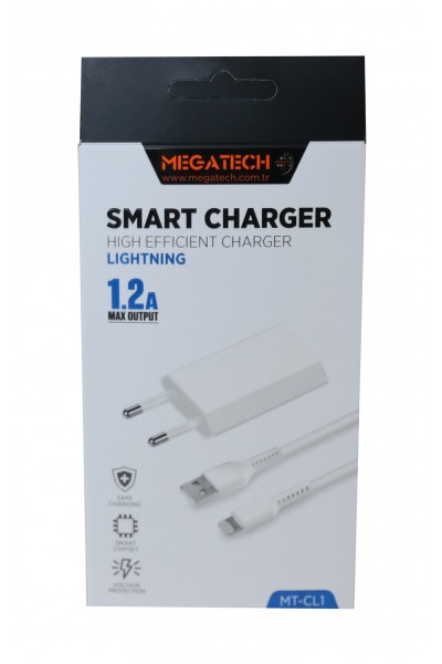 KRN023160 Megatech MT-Cl1 رأس شحن USB منزلي 1.2 بوصة + كابل iPhone