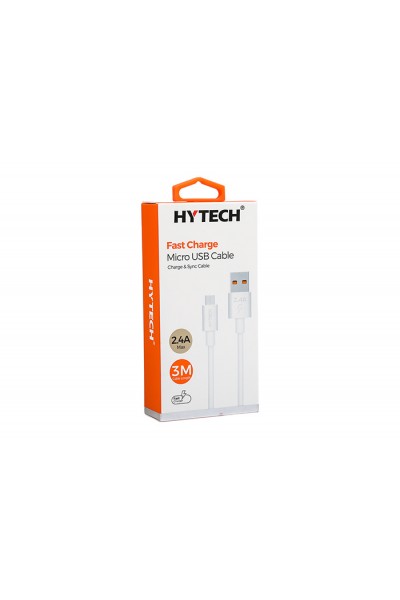 KRN023166 Hytech HY-X893 3m 2.4A USB إلى Micro USB أبيض بيانات + كابل شحن