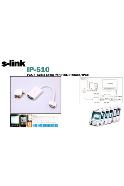 KRN023294 S-link IP-510 Ipad إلى VGA ومحول الصوت