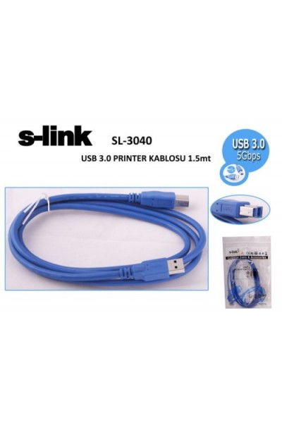 KRN023984 كابل طابعة S-link SL-3040 1.5mt USB 3.0 أزرق