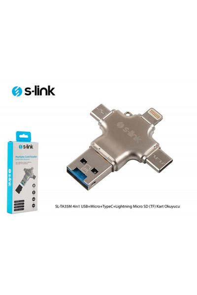 KRN024088 S-link SL-TA35M 4in1 USB+Micro+TypeC+Lightning Micro SD (TF) قارئ بطاقات