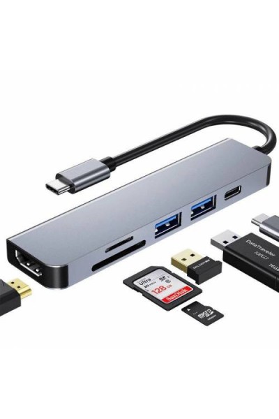 KRN024157 Daytona Hc-13C Type-C إلى 2- USB 3.0 Sd Tf 4K HD 1080P HDMI Pd قارئ بطاقات محول Hub