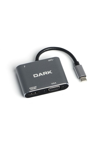 KRN024169 محول USB 3.1 Type-C إلى 4K UHD HDMI وVGA داكن