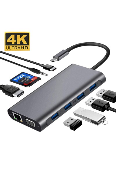 KRN024175 دايتونا FC31 11IN1 Type-C Usb-c إلى 4-Usb3.0 4K HDMI VGA 1000 ميجابت في الثانية RJ45 Pd Aux SD TF محول البطاقة