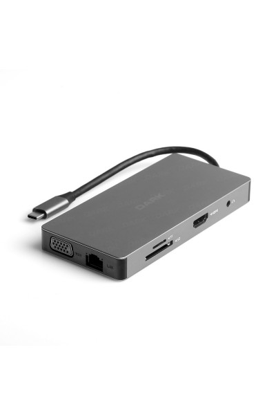 KRN024184 Dark DK-AC-U31X43 USB 3.1 Gen1 Type C 10 in1 Ether-USB-C PD- HDMI-VGA-TF بطاقة SD - 3xUSB 3.0-Hub