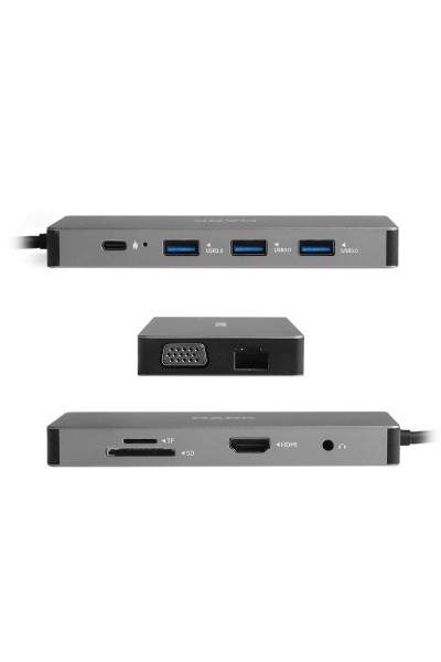 KRN024184 Dark DK-AC-U31X43 USB 3.1 Gen1 Type C 10 in1 Ether-USB-C PD- HDMI-VGA-TF بطاقة SD - 3xUSB 3.0-Hub