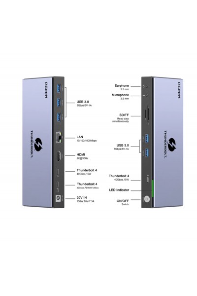 KRN024185 Qgeem QG-T4801 Thunderbolt 15in1 Type-C Eth 1000Mbps-HDMI 8K 30 هرتز- TF-SD-USB 3.0 5 جيجابت في الثانية- معدد إرسال