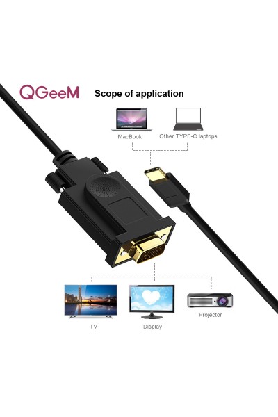 KRN024192 Qgeem QG-UA17 كابل USB من النوع C إلى ذكر VGA بطول 1.8 متر