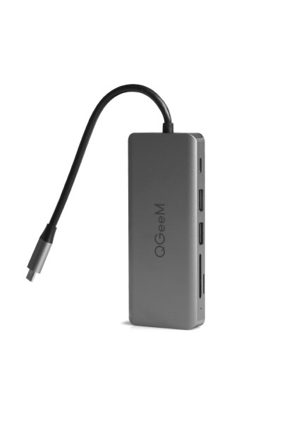 KRN024196 Qgeem QG-UH09 USB 3.0 النوع C 9in1 2xHDMI-VGA-TF قارئ بطاقة SD-USB 3.0-USB 2.0 Hub