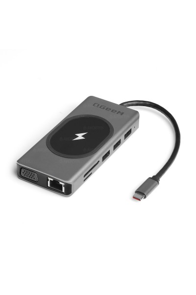 KRN024203 Qgeem QG-UH13 USB 3.0 النوع C 13in1 2xHDMI-VGA-TF SD-USB 3.0-USB 2.0-PD+SD-Ethernet 1000Mbps HUB