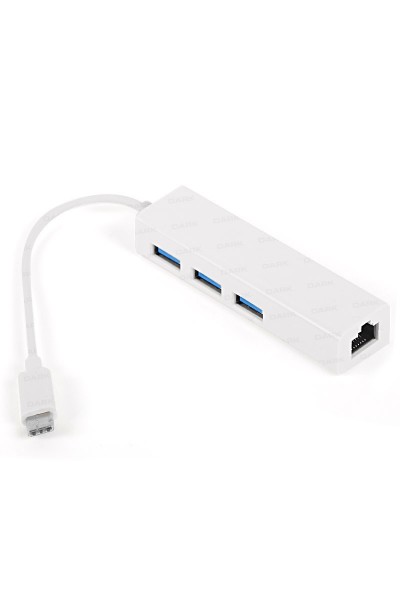 KRN024208 Dark DK-AC-U31X3GLWP USB Type-C إلى RJ45 Gigabit Ethernet ومحول 3xUSB 3.0 Hub Multiplexer (أبيض)