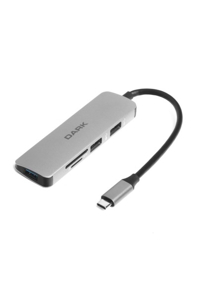 KRN024221 Dark DK-AC-U31X37 USB 3.2 Type-C 5 في 1 TF SD قارئ بطاقات - 3x USB 3.2 - محور محول متعدد