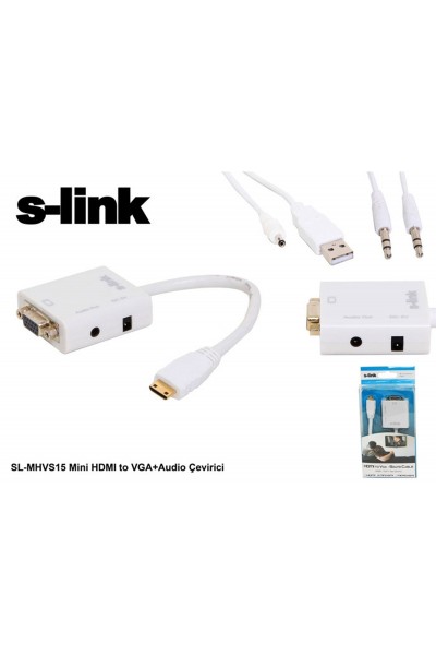 KRN024312 محول الصوت S-link SL-MHVS15 Mini HDMI ذكر إلى VGA أنثى