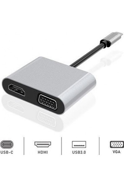 KRN024339 Dexim Dhu0004 Premium 4 في 1 USB-Typ-c HDMI VGA Hub لأجهزة iPad Pro وMacbook وPC والكمبيوتر المحمول