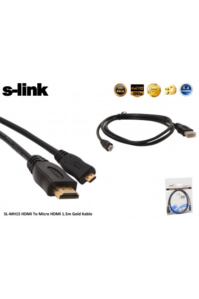 KRN024361 S-LINK Sl-MH15 1.5mt HDMI-M إلى MICRO HDMI-M ذهبي