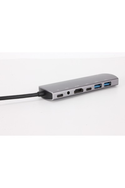 KRN024370 Vcom CU465 Type-C إلى HDMI+USB-2+RJ45+Audio+USB-C+PD معدد إرسال