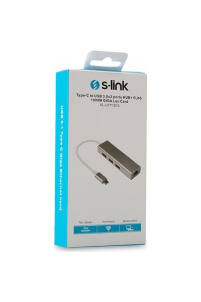 KRN024394 S-link SL-UTY1010 Tpye-c إلى USB 3.0 - 3 منافذ + rj Gigabit Ethernet Hub