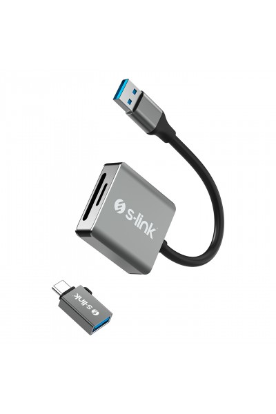 KRN024452 S-link SL-CR21 TypeC وUSB3.0 SD-Micro SD 110M-S قارئ بطاقات معدني سريع 2 في 1