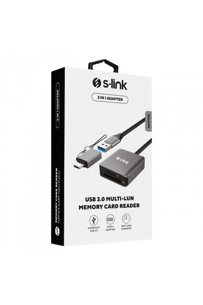 KRN024452 S-link SL-CR21 TypeC وUSB3.0 SD-Micro SD 110M-S قارئ بطاقات معدني سريع 2 في 1