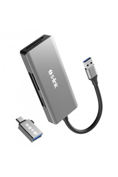 KRN024453 S-link SL-CR51 TypeC وUSB3.0 CF وSD وM2 وMicro SD وMS 5 في 1 قارئ بطاقات معدني