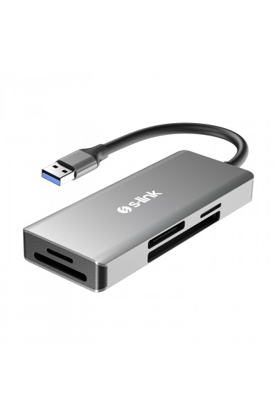 KRN024453 S-link SL-CR51 TypeC وUSB3.0 CF وSD وM2 وMicro SD وMS 5 في 1 قارئ بطاقات معدني