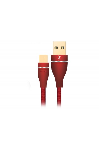 KRN025889 كابل شحن البيانات Hytech HY-X220 3A Micro USB بطول 1 متر باللون الأحمر