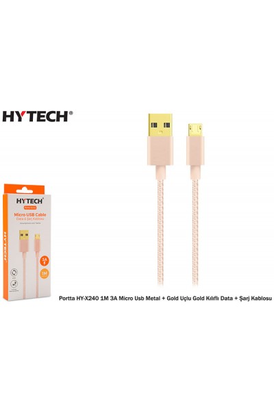 KRN025950 Hytech Port HY-X240 1M 3A Micro USB مغمد بيانات ذهبية + كابل شحن