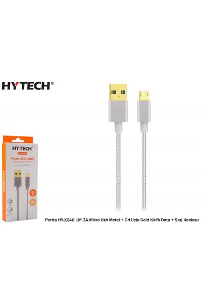 KRN025953 Hytech Port HY-X240 1M 3A Micro USB مغمد بيانات رمادية + كابل شحن