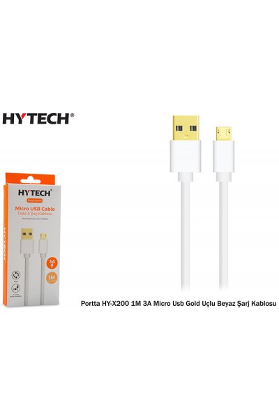 KRN025985 كابل شحن Hytech Port HY-X200 1M 3A Micro USB ذهبي اللون أبيض