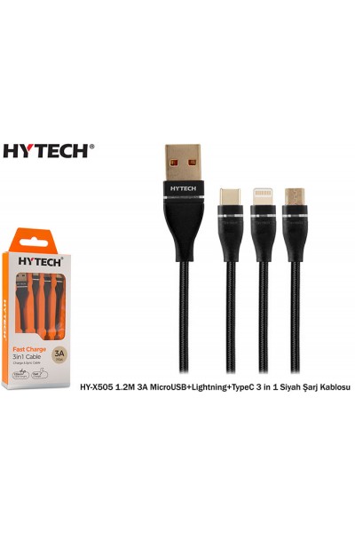 KRN025991 هايتك HY-X505 1.2M 3A MicroUSB+Lightning+TypeC 3