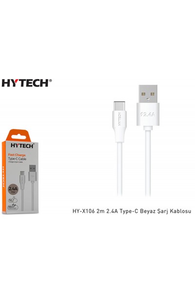 KRN026163 كابل شحن أبيض من Hytech HY-X106 بطول 2 متر 2.4 أمبير من النوع C