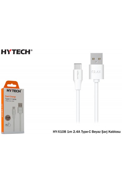 KRN026164 كابل شحن أبيض من Hytech HY-X108 بطول 1 متر 2.4 أمبير من النوع C