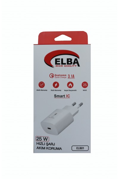 KRN026323 Elba ELB01-25WPD أبيض 25 وات رأس شحن نوع USB-C PD3.0-QC4.0 (الحماية الحالية - شحن سريع - مقاوم للحرارة)