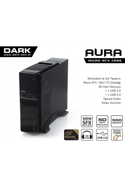 KRN027473 Dark Aura 300W USB3.0 مع قارئ بطاقات، MicroATX - حافظة Mini ITX