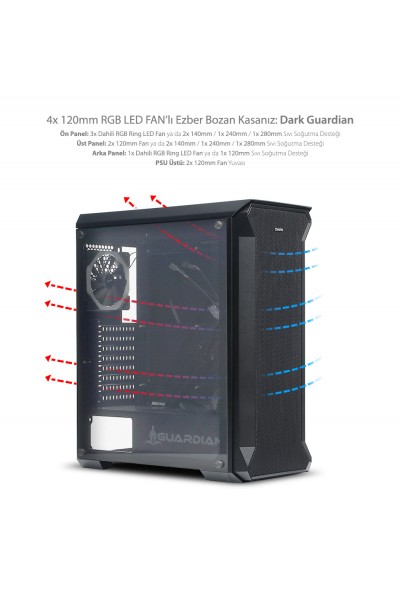 KRN027486 Dark GUARDIAN 4x12cm Dual RGB Fan USB3.0 T-Glass ATX Gaming Case