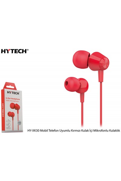 KRN028146 سماعة أذن داخلية من Hytech HY-XK30 متوافقة مع الهاتف المحمول باللون الأحمر مع ميكروفون