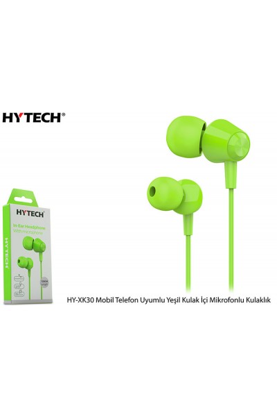 KRN028150 Hytech HY-XK30 سماعة أذن داخلية متوافقة مع الهاتف المحمول باللون الأخضر مع ميكروفون