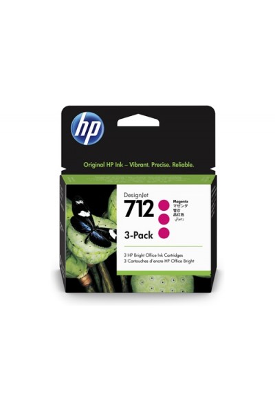 KRN028866 HP 712 Magenta Red 29ML 3 Pack Plotter Cartridge 3ED78A