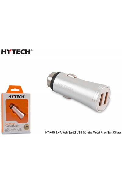 KRN028992 Hytech HY-X60 3.4A شحن سريع 2 USB معدن فضي Ar