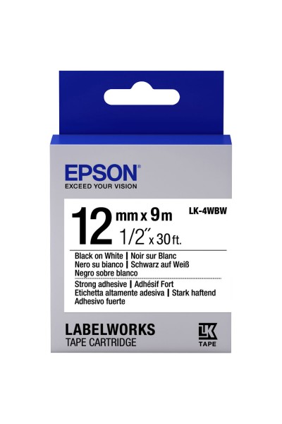 KRN029238 ملصق Epson LK-4WBVN أسود على أبيض مقاس 12 مم بطول 7 أمتار