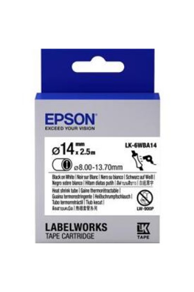 KRN029264 Epson LK-6WBA14 ملصق انكماش حراري أبيض على أسود 14 مم 2.5 متر