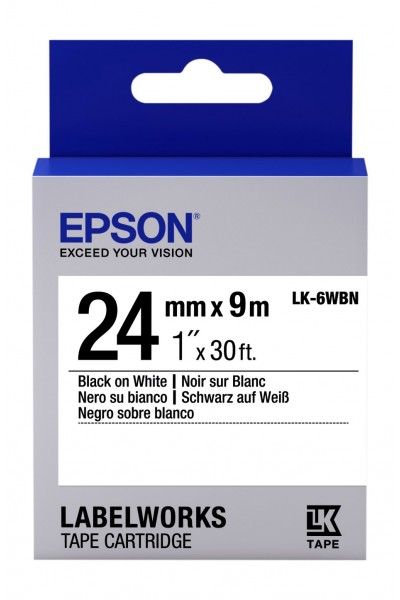 KRN029266 ملصق Epson LK-6WBN القياسي باللون الأبيض على الأسود مقاس 24 مم بطول 9 أمتار