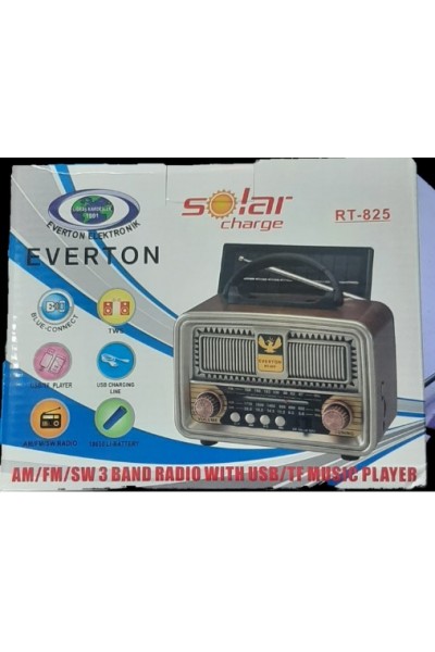 KRN029515 Everton RT-825 راديو حنين قابل لإعادة الشحن مزود بتقنية Bluetooth-USB-SD-FM مع لوحة شمسية