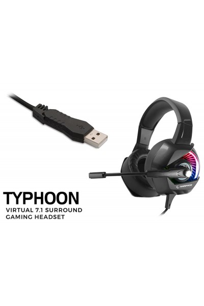 KRN029744 سماعة الألعاب Rampage RM-K66 TYPHOON باللون الأسود USB 7.1 إصدار RGB LED مع ميكروفون