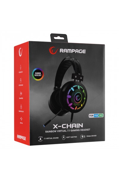 KRN029810 سماعة الألعاب Rampage RM-K59 X-CHAIN أسود USB 7.1 قوس قزح LED مع ميكروفون