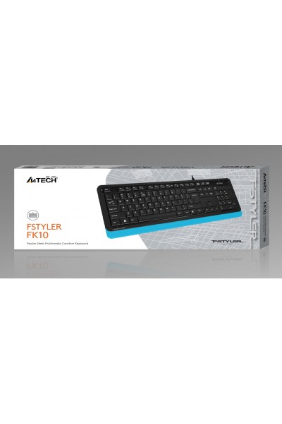 KRN029935 A4 Tech Fk10 Q Usb Fsytyler Blue Tr Fn-لوحة مفاتيح للوسائط المتعددة